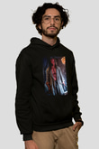 Unisex Hellboy Baskılı Siyah Kapüşonlu Sweatshirt