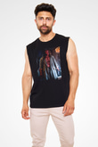 Unisex Hellboy Baskılı Siyah Kolsuz Tişört