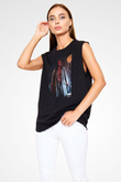 Unisex Hellboy Baskılı Siyah Kolsuz Tişört