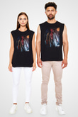 Unisex Hellboy Baskılı Siyah Kolsuz Tişört