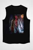 Unisex Hellboy Baskılı Siyah Kolsuz Tişört