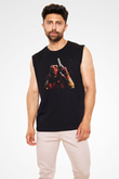Unisex Hellboy Baskılı Siyah Kolsuz Tshirt