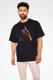 Unisex Hellboy Baskılı Siyah Oversize Tshirt