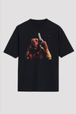 Unisex Hellboy Baskılı Siyah Oversize Tshirt