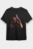 Unisex Hellboy Baskılı Siyah Tshirt