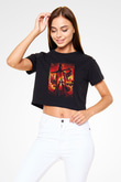 Unisex Hellboy Baskılı Siyah Unisex Crop Top T-shirt