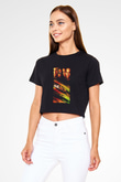 Unisex Hızlı ve Öfkeli (Fast & Furious) Baskılı Siyah Unisex Crop Top Tişört