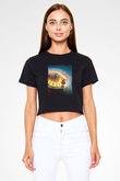 Unisex Hugo Baskılı Siyah Crop Top Tshirt