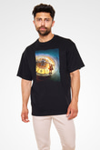 Unisex Hugo Baskılı Siyah Oversize Tshirt