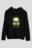 Unisex Joker Baskılı Siyah Kapüşonlu Sweatshirt
