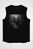 Unisex Joker Baskılı Siyah Kolsuz Tişört
