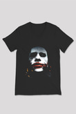 Unisex Joker Baskılı Siyah Unisex V Yaka Tshirt