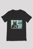 Unisex Joker Baskılı Siyah V Yaka Tshirt