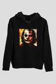 Unisex Joker Temalı Baskılı Siyah Kapüşonlu Sweatshirt