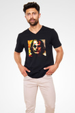 Unisex Joker Temalı Baskılı Siyah V Yaka Tshirt