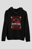 Unisex Jurassic Park Baskılı Siyah Kapüşonlu Sweatshirt