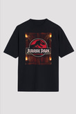 Unisex Jurassic Park Baskılı Siyah Oversize T-shirt