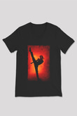 Unisex Karateci Çocuk (The Karate Kid) Baskılı Siyah V Yaka T-shirt