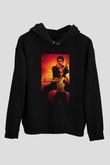 Unisex Karateci Çocuk (The Karate Kid) Baskılı Siyah Kapüşonlu Sweatshirt