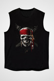 Unisex Karayip Korsanları (Pirates of the Caribbean) Baskılı Siyah Unisex Kolsuz T-shirt