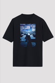 Unisex Kayıp Aranıyor (Searching) Baskılı Siyah Oversize Tshirt