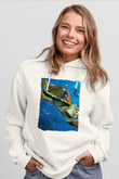 Unisex Kayıp Balık Nemo (Finding Nemo) Baskılı Beyaz Kapüşonlu Sweatshirt