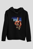 Unisex Kickboxer Baskılı Siyah Kapüşonlu Sweatshirt