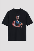 Unisex Komando (Commando) Baskılı Siyah Oversize Tshirt