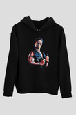 Unisex Komando (Commando) Baskılı Siyah Kapüşonlu Sweatshirt