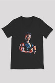 Unisex Komando (Commando) Baskılı Siyah V Yaka Tshirt