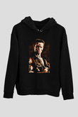 Unisex Komando (Commando) Baskılı Siyah Kapüşonlu Sweatshirt