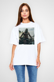 Unisex Kuzeyli (The Northman) Baskılı Beyaz Oversize Oversize T-shirt