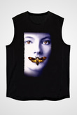 Unisex Kuzuların Sessizliği (The Silence of the Lambs) Baskılı Siyah Kolsuz Tişört