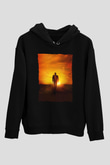 Unisex Logan Baskılı Siyah Kapüşonlu Sweatshirt