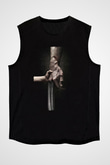 Unisex Logan Baskılı Siyah Kolsuz T-shirt