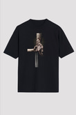 Unisex Logan Baskılı Siyah Oversize T-shirt