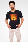 Unisex Logan Baskılı Siyah V Yaka Tshirt