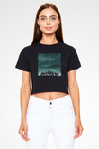 Unisex Lost Baskılı Siyah Crop Top Tişört
