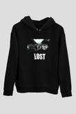 Unisex Lost Baskılı Siyah Kapüşonlu Sweatshirt