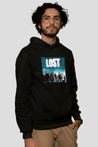 Unisex Lost Baskılı Siyah Kapüşonlu Sweatshirt