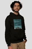 Unisex Lost Baskılı Siyah Kapüşonlu Sweatshirt