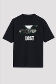 Unisex Lost Baskılı Siyah Oversize T-shirt