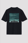 Unisex Lost Baskılı Siyah Oversize Tişört