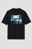 Unisex Lost Baskılı Siyah Oversize Tshirt