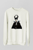 Unisex Malefiz (Maleficent) Baskılı Beyaz Sweatshirt
