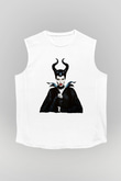 Unisex Malefiz (Maleficent) Baskılı Beyaz Kolsuz Tshirt
