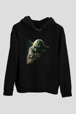 Unisex Master Yoda Baskılı Siyah Kapüşonlu Sweatshirt