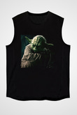 Unisex Master Yoda Baskılı Siyah Kolsuz Tişört