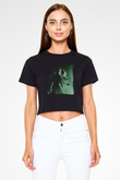 Unisex Matrix Baskılı Siyah Crop Top Tişört