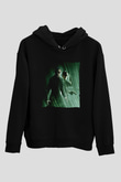 Unisex Matrix Baskılı Siyah Kapüşonlu Sweatshirt